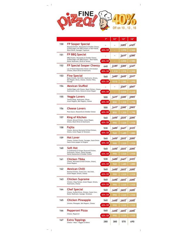 Fine Pizza  menu