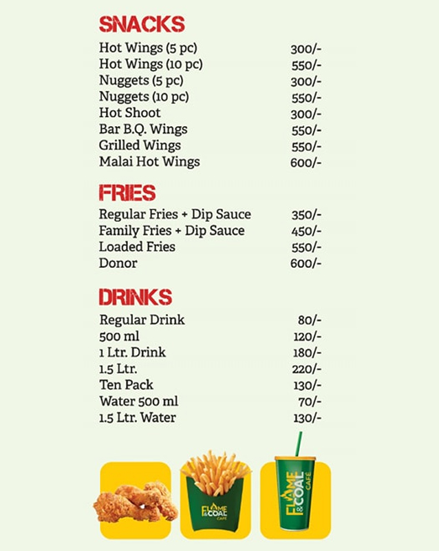 Flame & Coal Hotel menu