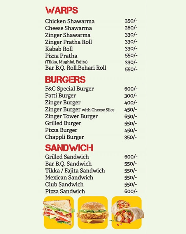 Flame & Coal Hotel menu