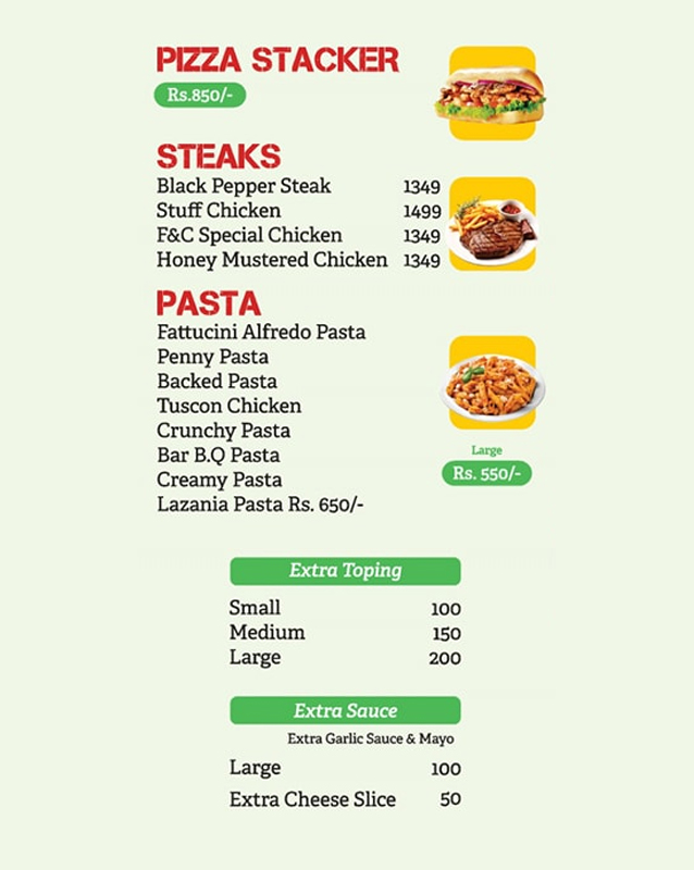 Flame & Coal Hotel menu