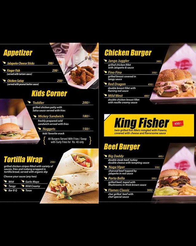 Flames Grill N Bar menu