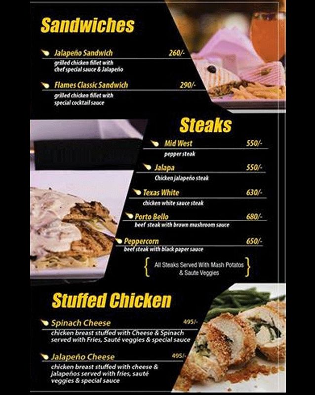 Flames Grill N Bar menu