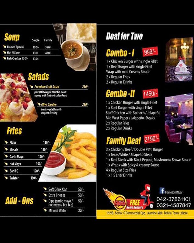 Flames Grill N Bar menu