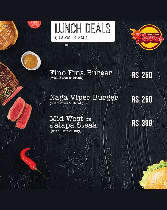 Flames Grill N Bar menu