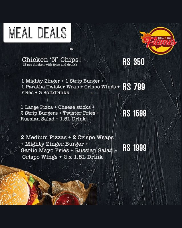 Flames Grill N Bar menu