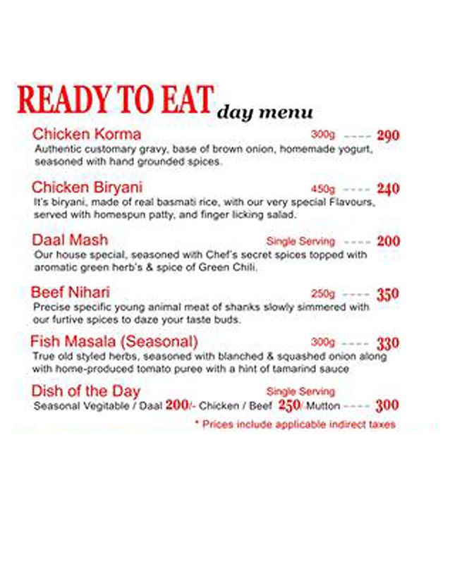 Flavours of Lahore menu