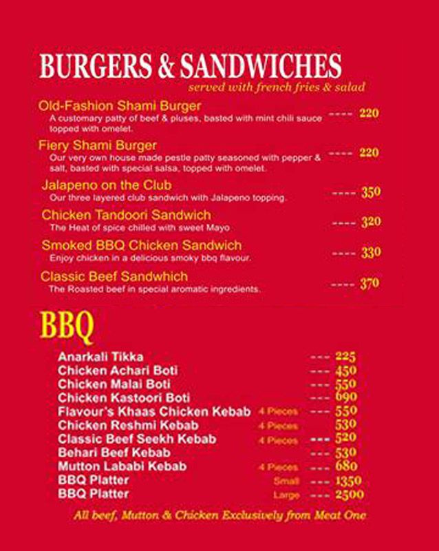 Flavours of Lahore menu