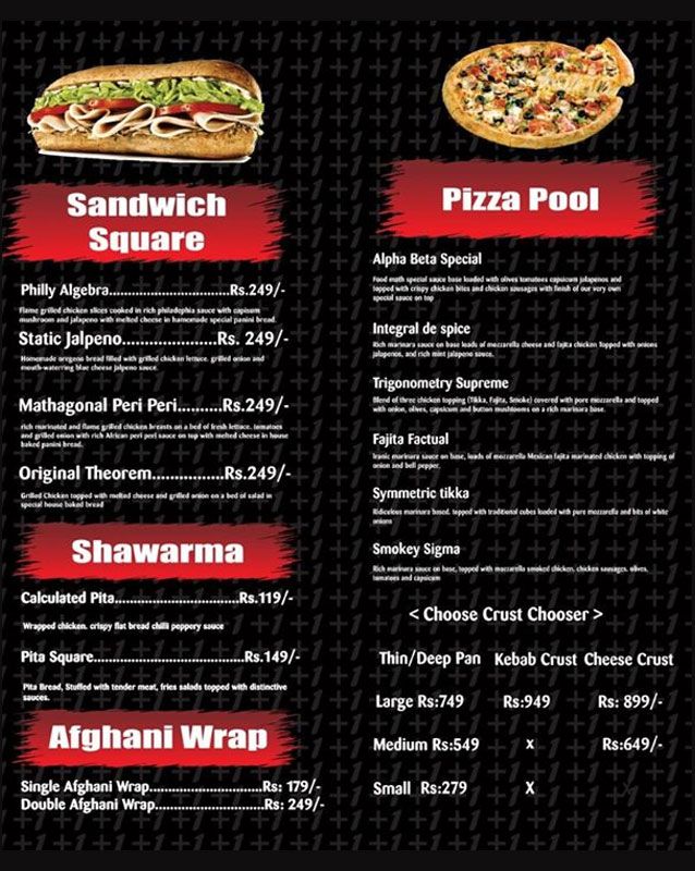 Food Math menu