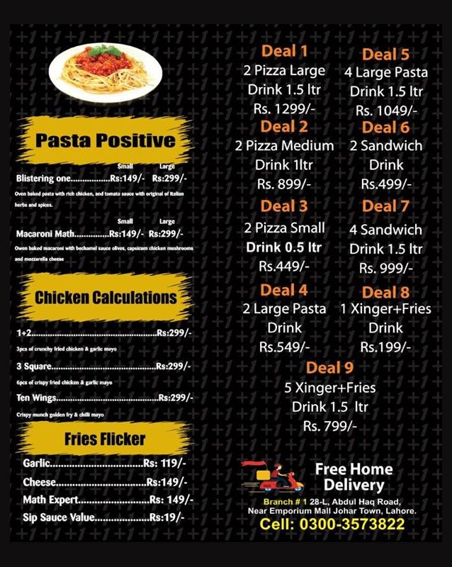 Food Math menu