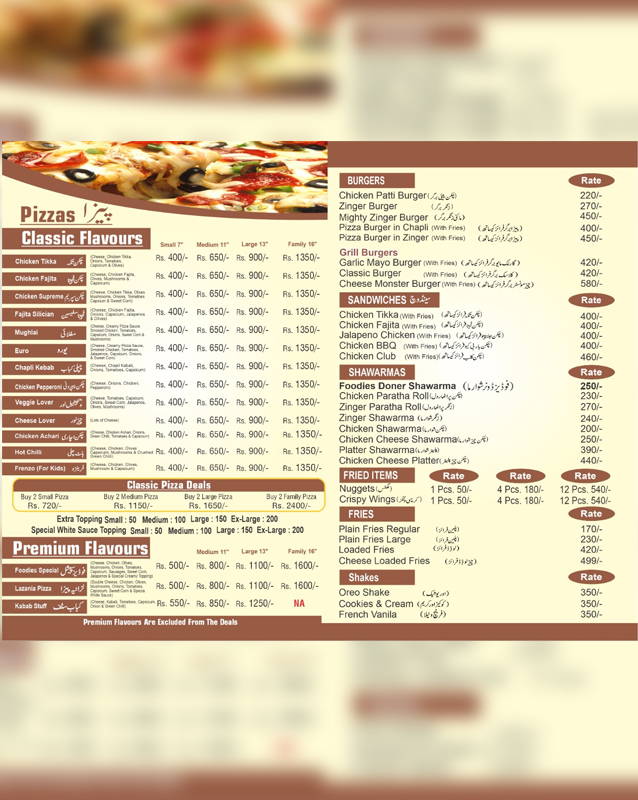Foodies Cafe menu