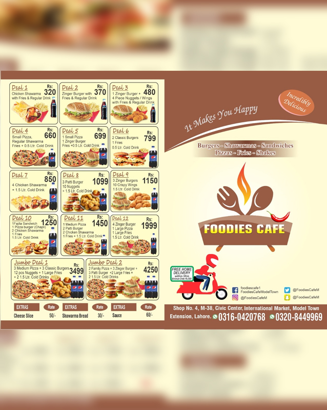 Foodies Cafe menu
