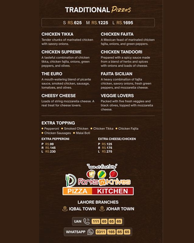Forks n Knives Pizza Kitchen menu