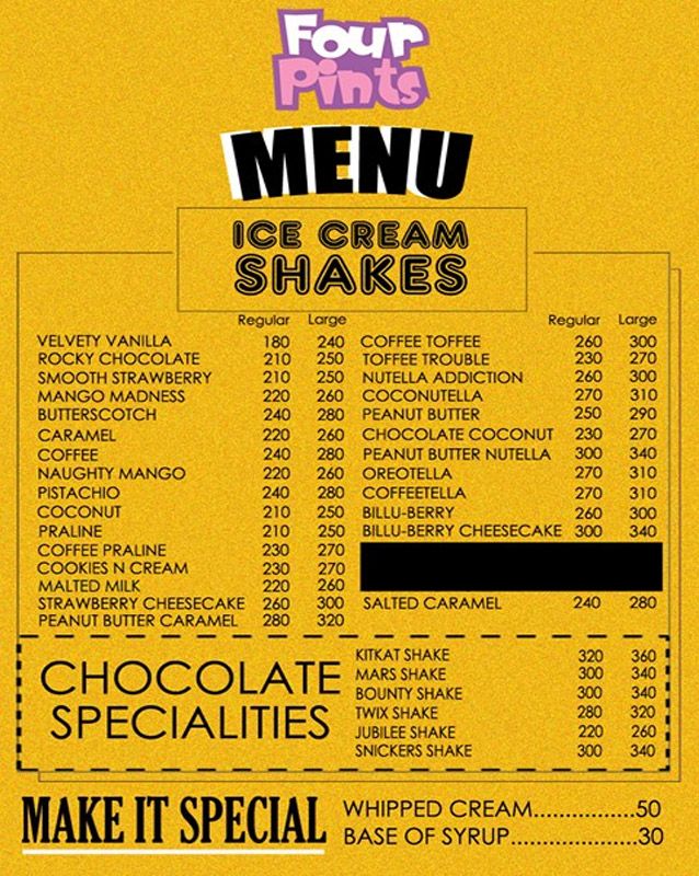Four Pints  menu