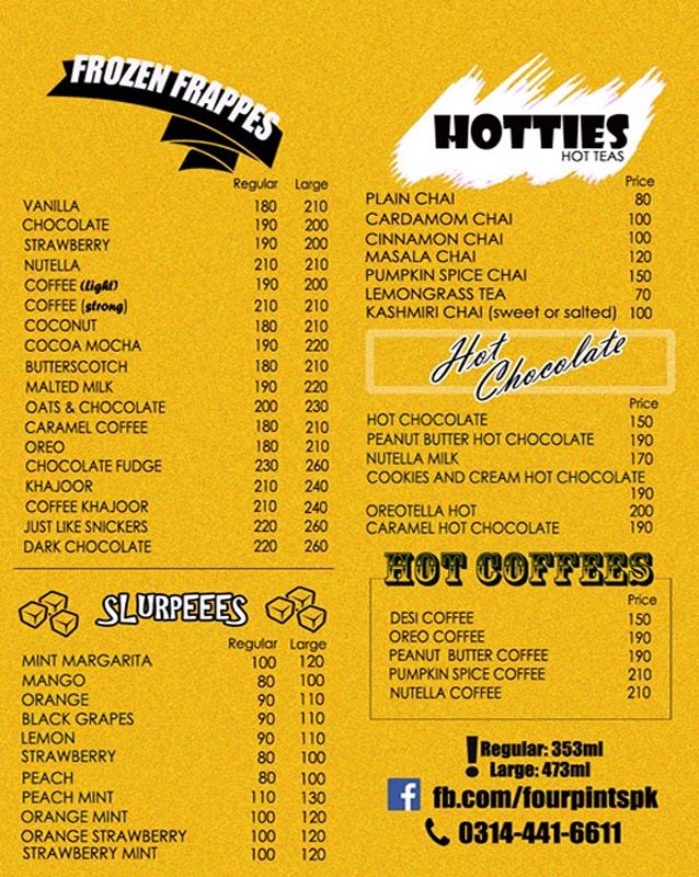 Four Pints  menu