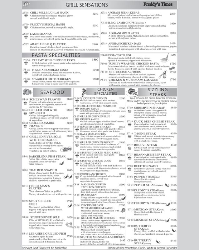 Freddy's Cafe menu