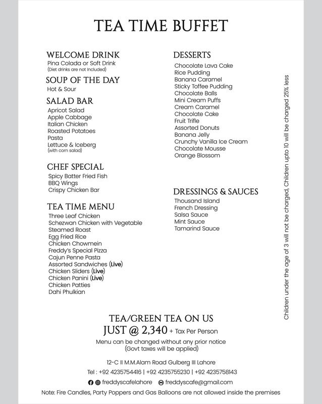 Freddy's Cafe menu
