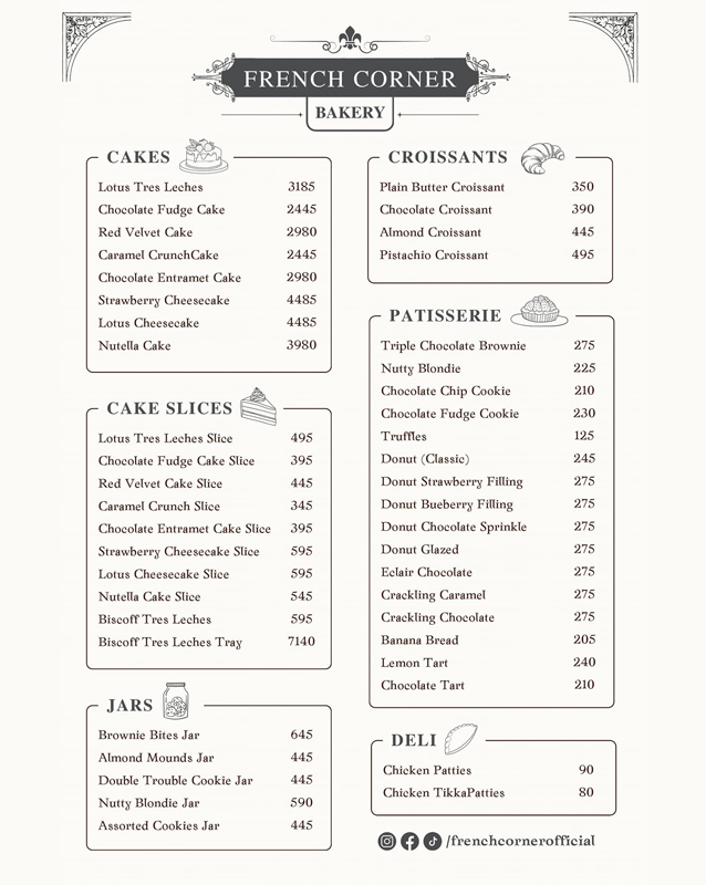 French Corner menu