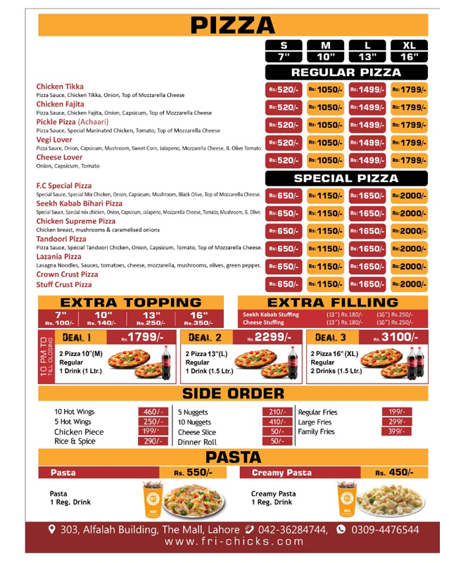 Fri-Chicks menu