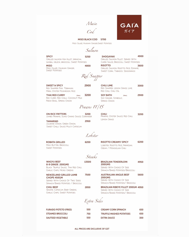 Gaia Japanese Fusion menu