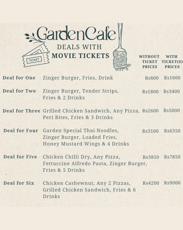 Garden Cafe menu