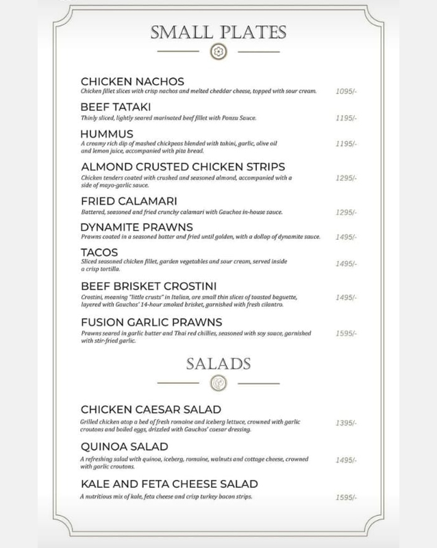 Gauchos Steak House menu