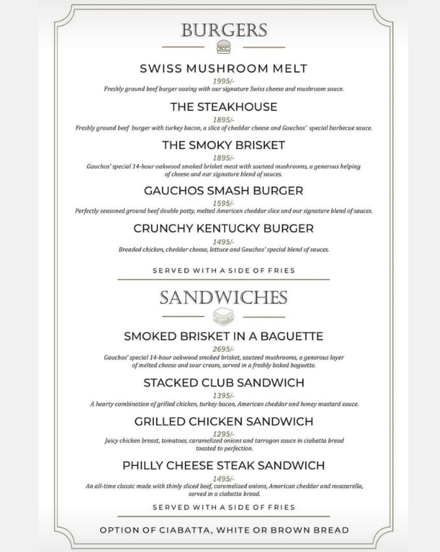 Gauchos Steak House menu
