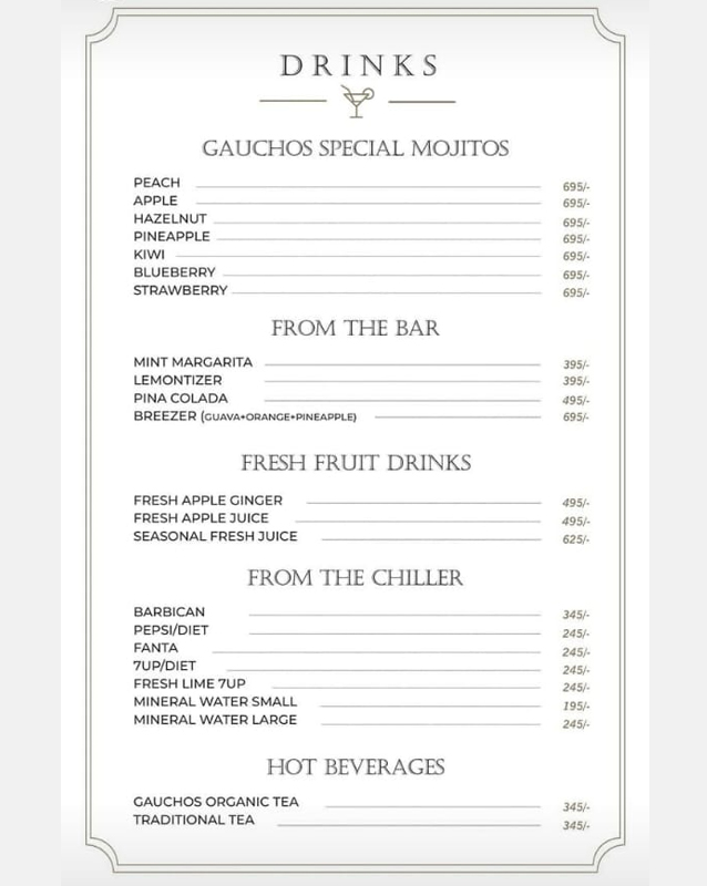 Gauchos Steak House menu