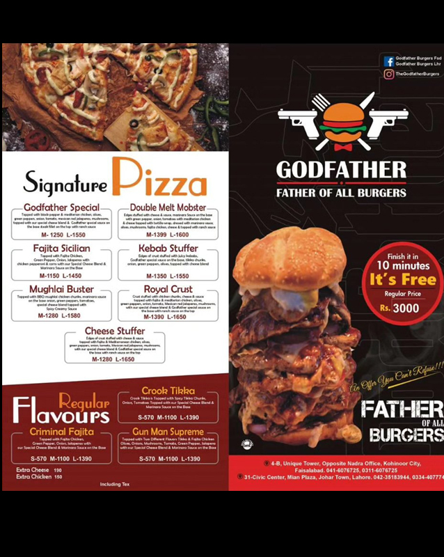 God Father Burgers menu