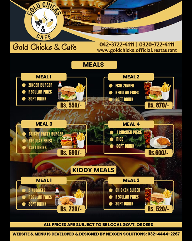 Gold Chicks & Cafe menu