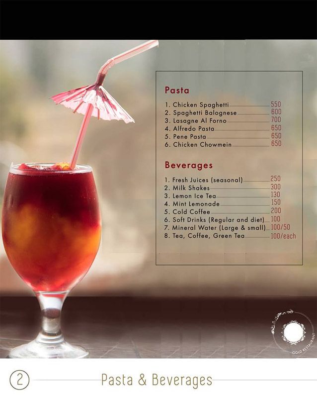 Gold Restaurant menu