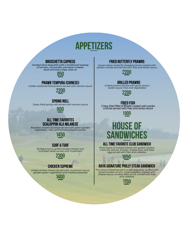 Golfer’s Lounge - Defence Raya Golf & Country Club menu
