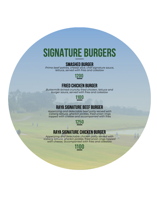 Golfer’s Lounge - Defence Raya Golf & Country Club menu