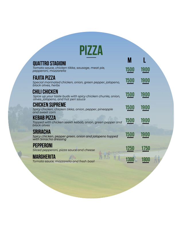 Golfer’s Lounge - Defence Raya Golf & Country Club menu