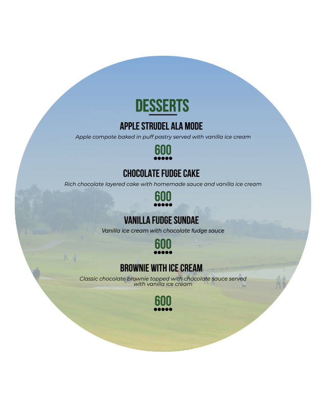 Golfer’s Lounge - Defence Raya Golf & Country Club menu