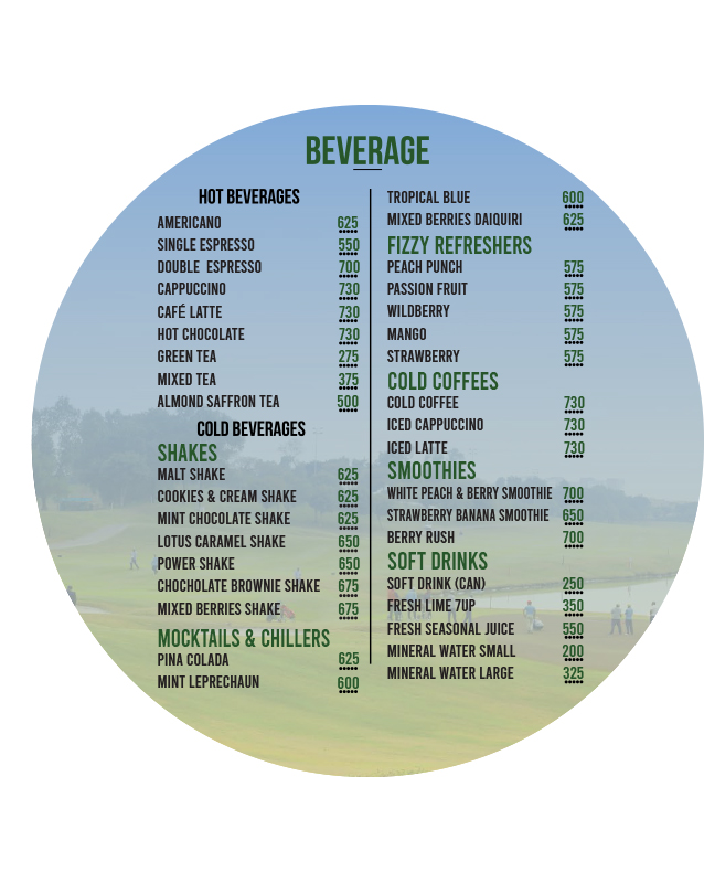 Golfer’s Lounge - Defence Raya Golf & Country Club menu