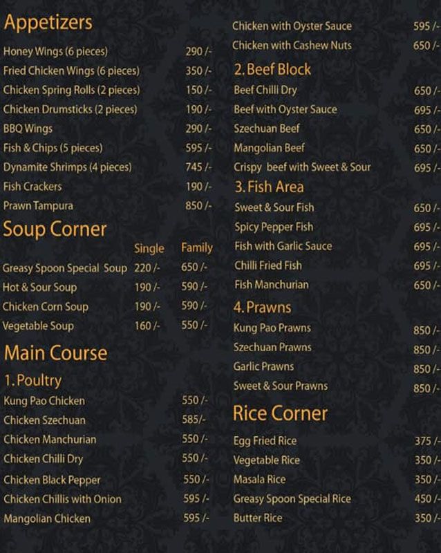 Greasy Spoon menu