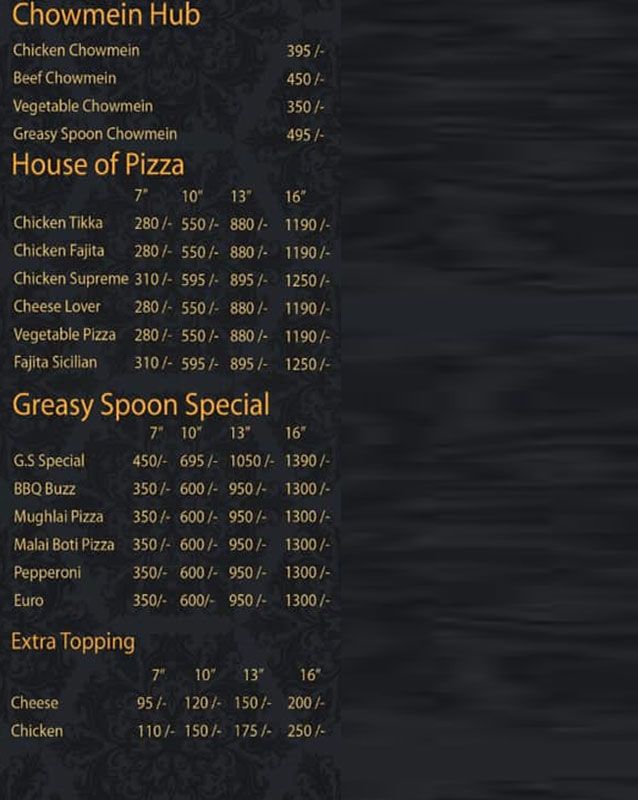 Greasy Spoon menu