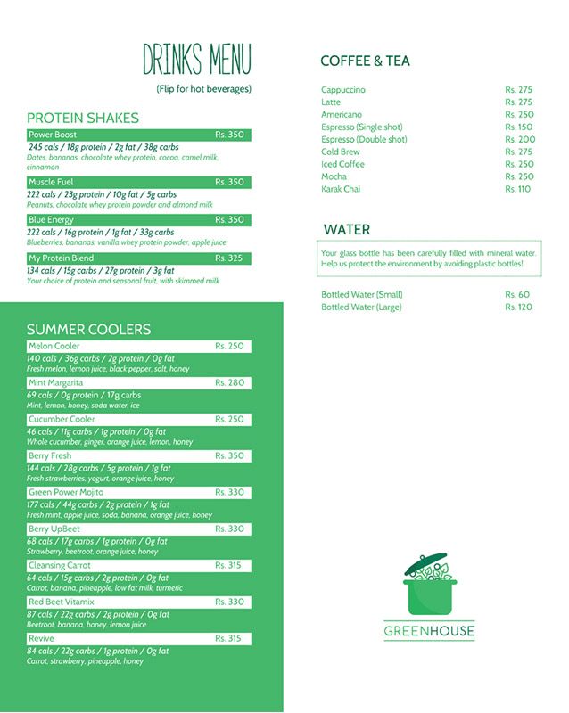 GreenHouse menu