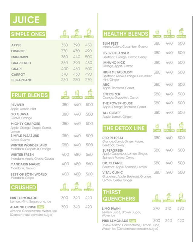 GreenO Juice Bars menu