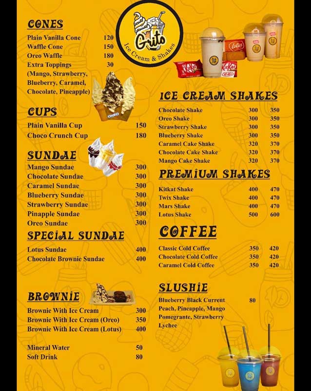 Grito Ice Cream & Shakes menu