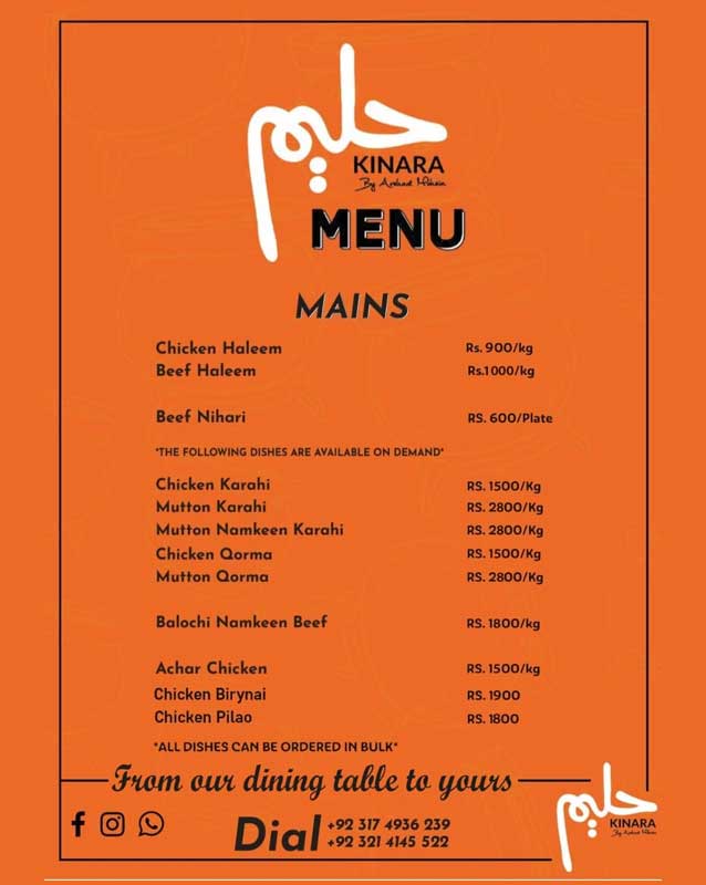 Haleem Kinara menu