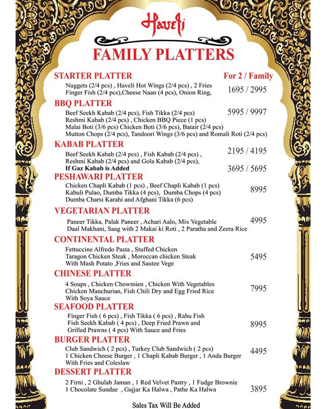 Haveli Restaurant Lahore menu