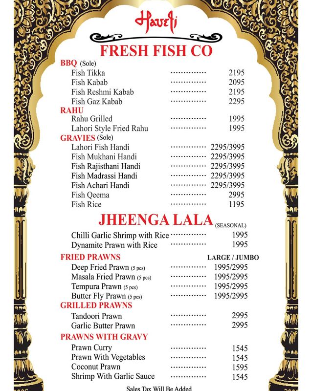 Haveli Restaurant Lahore menu