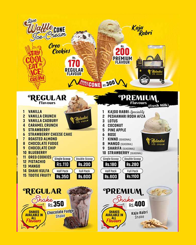 Helados Ice Cream menu