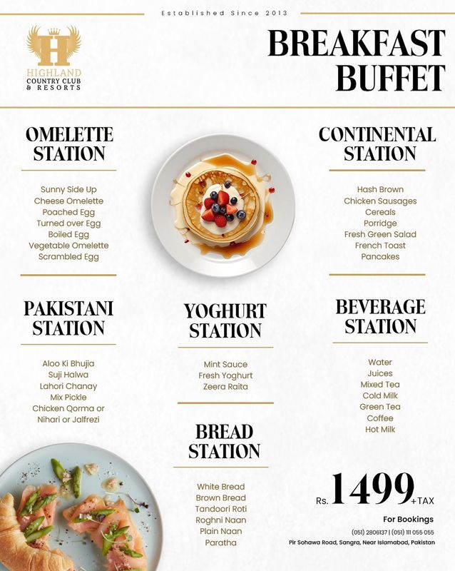Highland Country Club & Resort menu