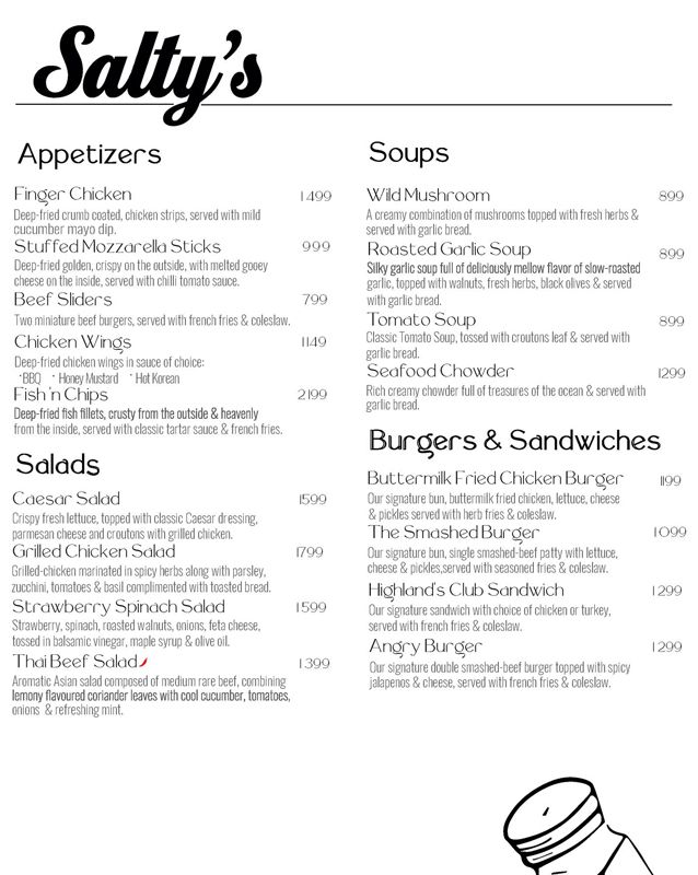 Highland Country Club & Resort menu
