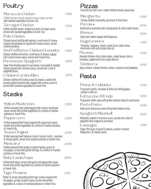 Highland Country Club & Resort menu