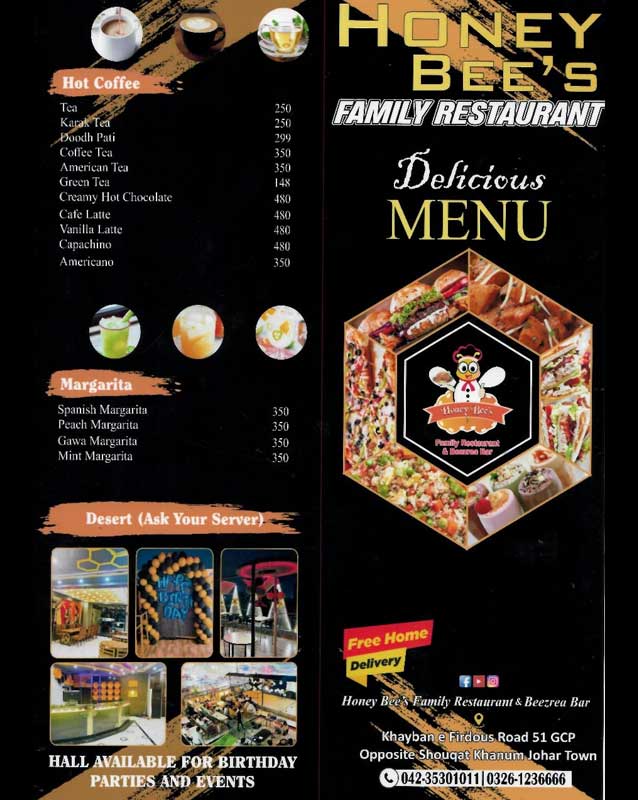 Honey Bee's menu