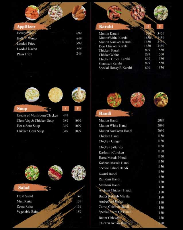 Honey Bee's menu