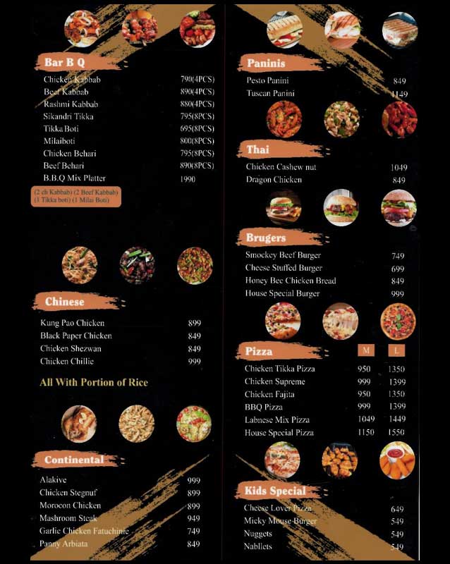 Honey Bee's menu
